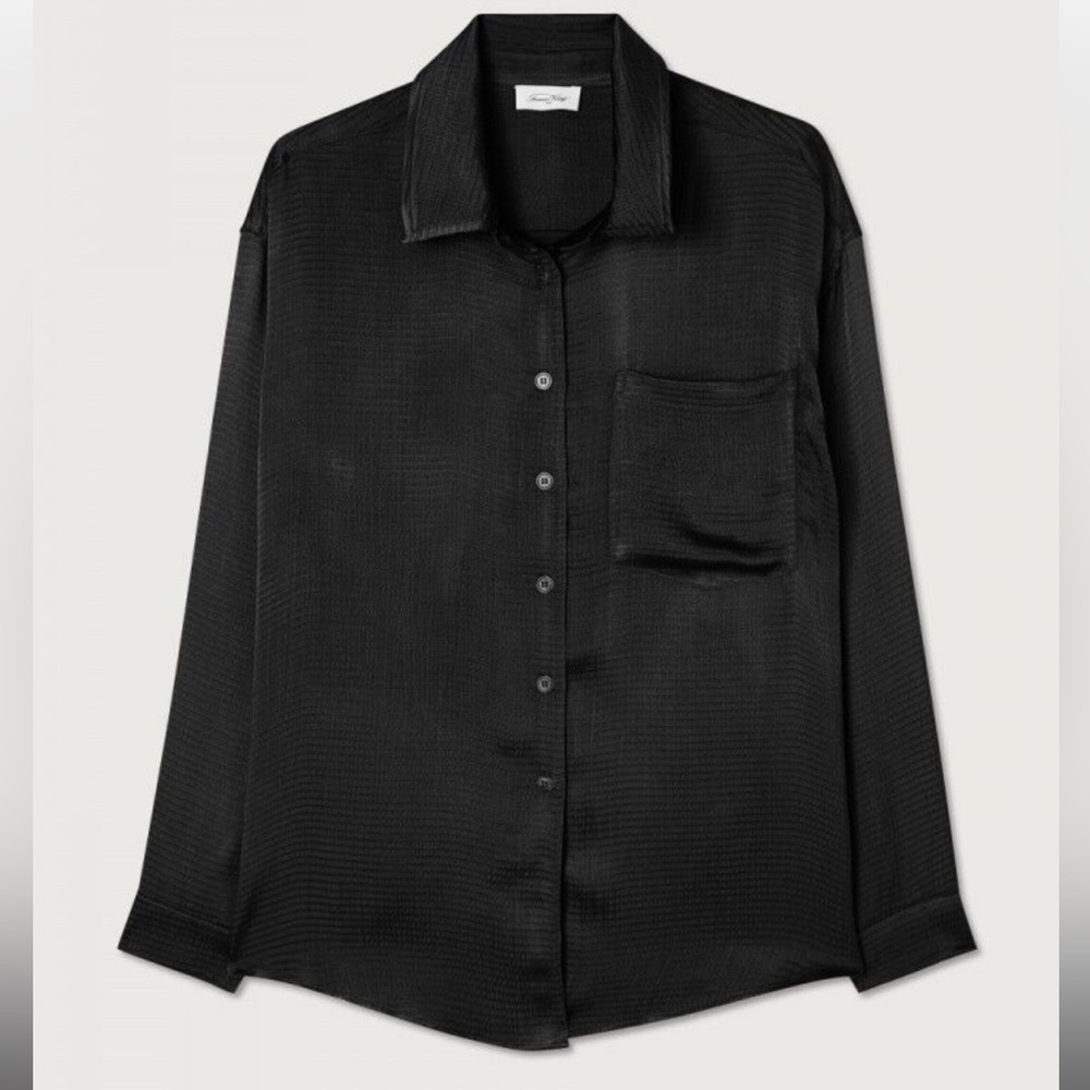 American Vintage Shaning Dark Green Silky Button-Up Shirt